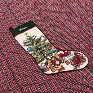 Vtg SFERRA? Tree Needlepoint Christmas Stocking Floral Lined hand-finished